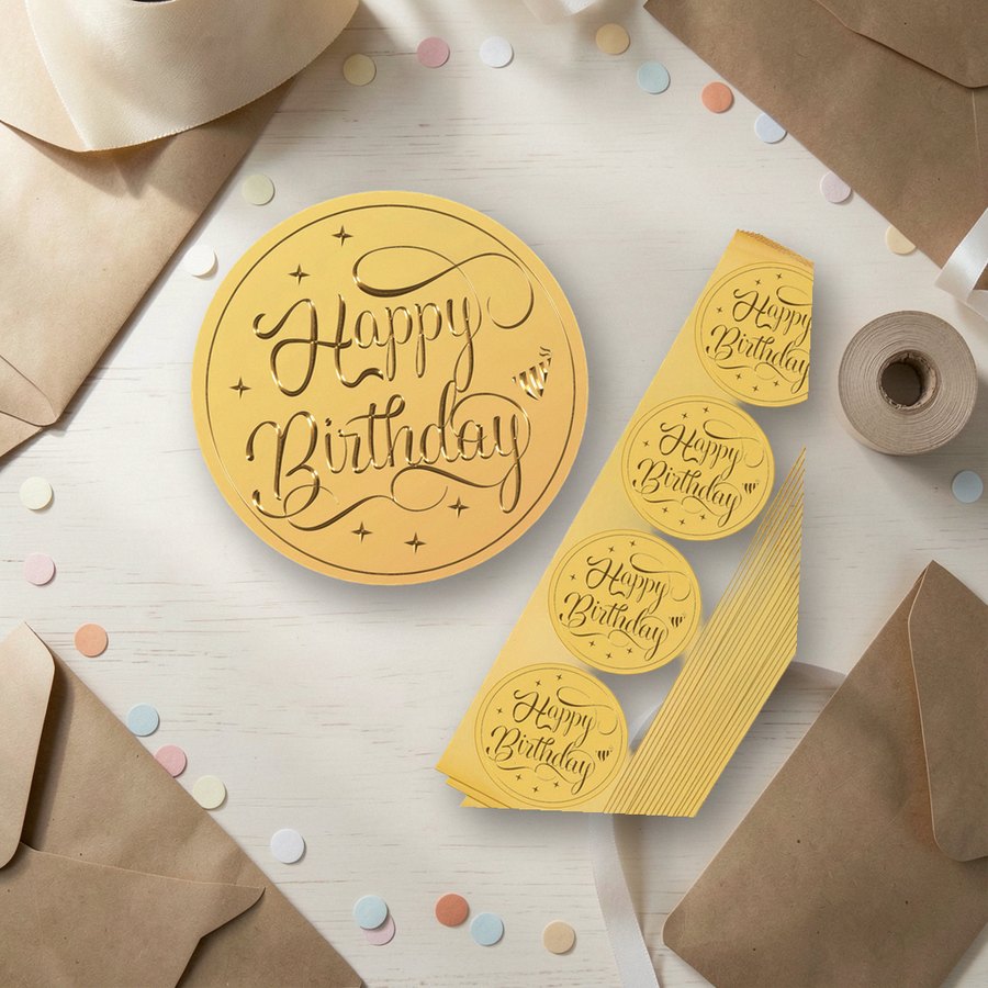 Gold foil happy birthday seals