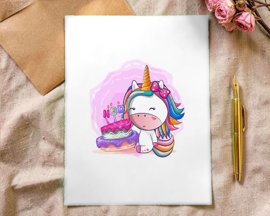 Birthday Card with Cute Unicorn
