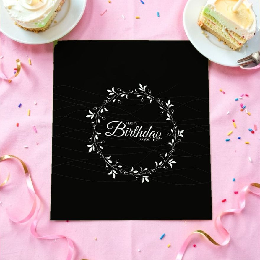 Happy Birthday Card Floral Wreath Frame