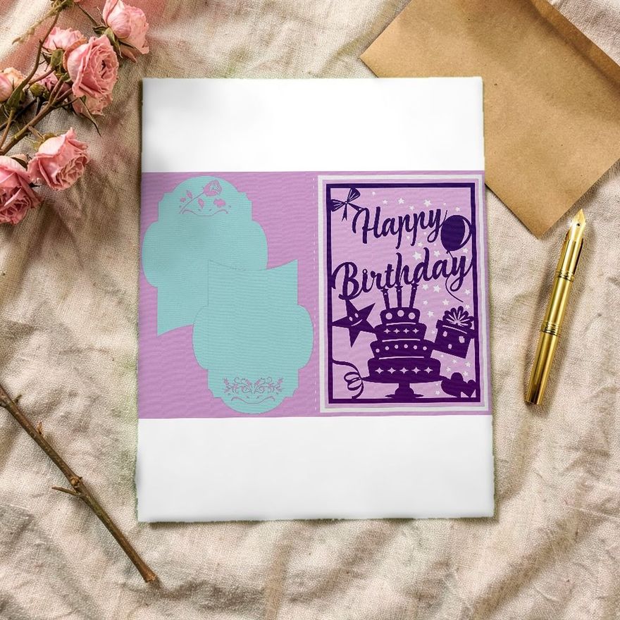 Happy Birthday Card SVG & 3 Envelopes