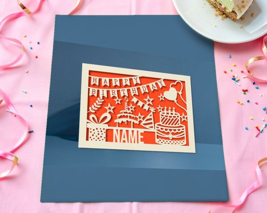 Personalized Birthday Card Paper Cut