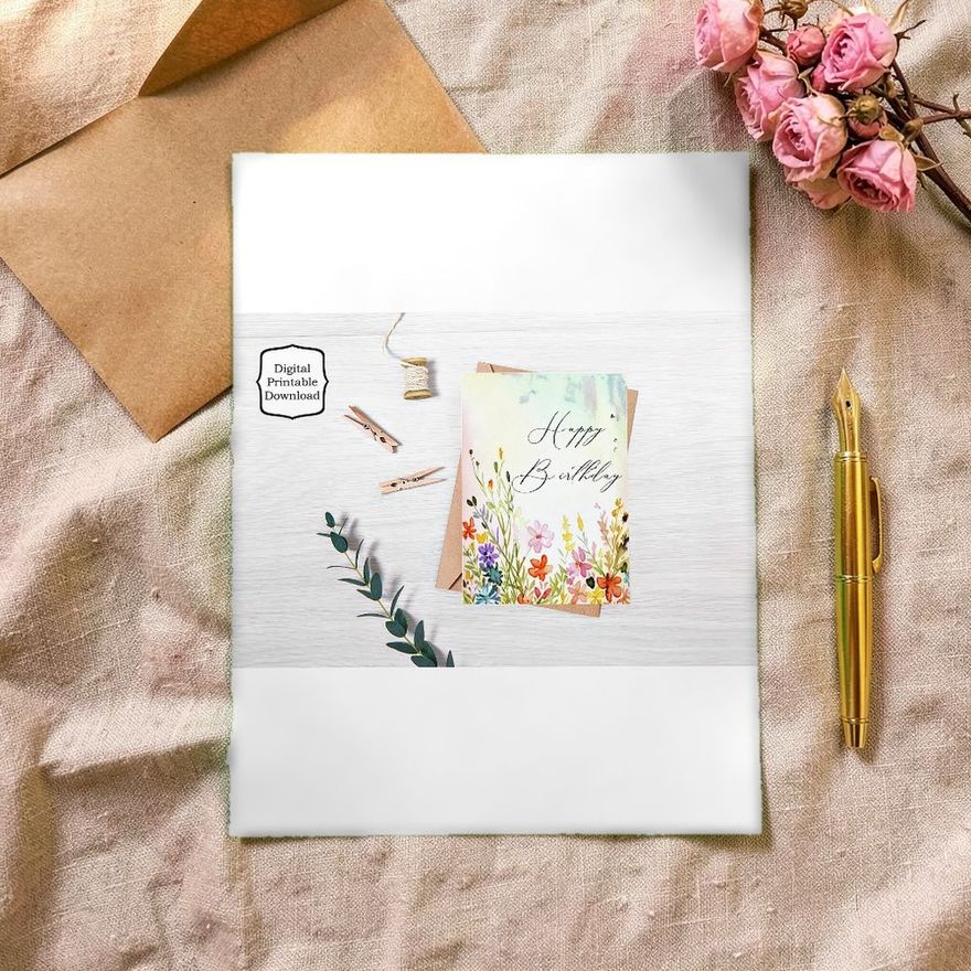 Watercolor Floral Corner Birthday Card